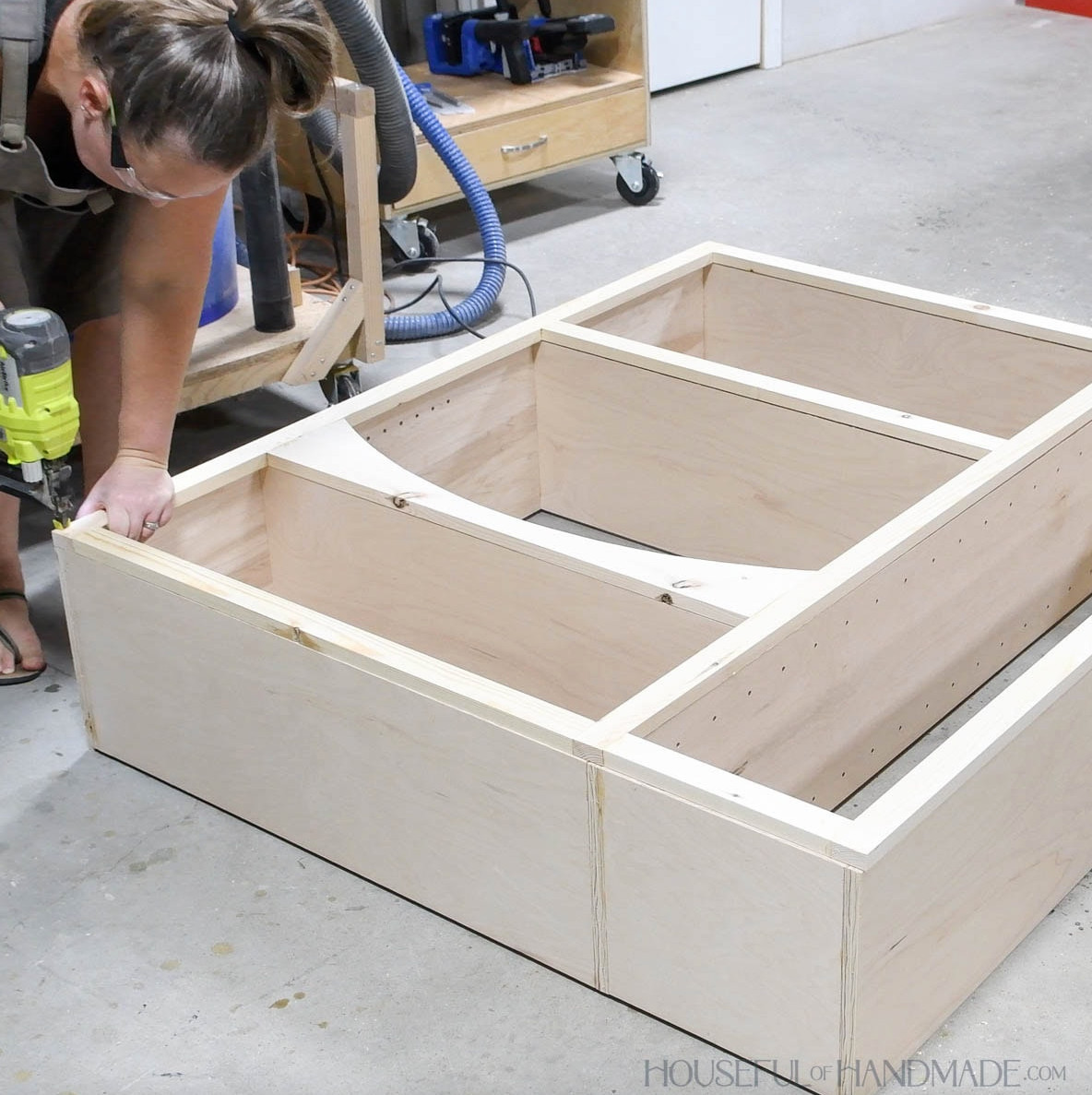 Fastening face frame with a brad nailer. 