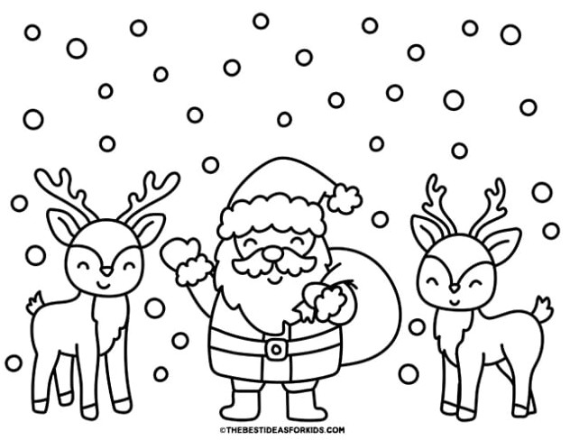 reindeer and santa coloring page