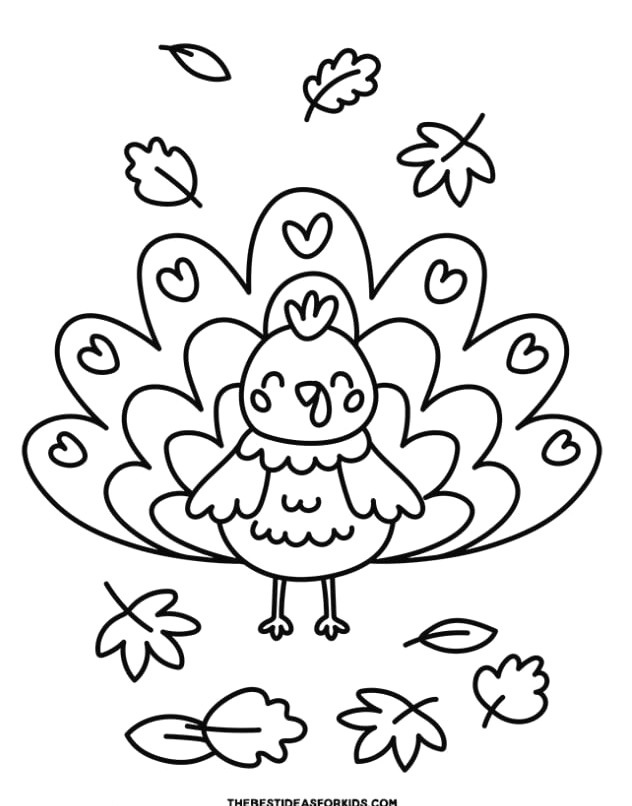 turkey and leaves coloring page