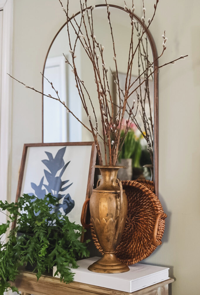 entryway table styled with thrift store finds