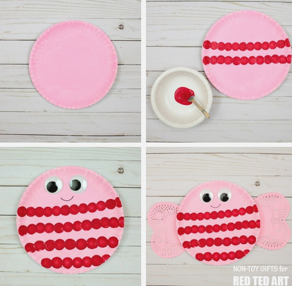 Adorable Love Bug Paper Plate Valentines for Preschoolers. These little Love Bugs or Bee Mine Paper Plate Valentines are easy to make and oh so cute! They make great decorations and fabulous Preschool Valentine's Day Craft! #Valentinesday #preschool #valentines #toddler #paperplates #lovebug #beemine