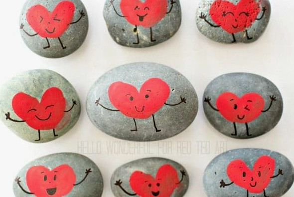 Easy finger print heart rocks