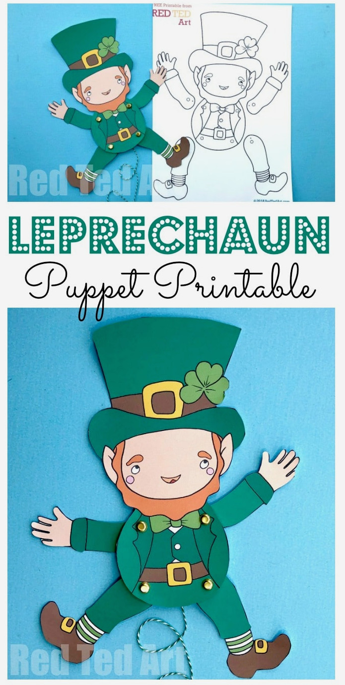 Leprechaun Paper Puppet for St Patrick's Day. Adorable Paper Leprechaun Printable. Love these fabulously easy articulated paper puppet how to #leprechaun #paperpuppet #puppet #catchaleprechaun #stpatricksday #printables