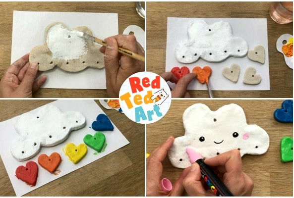 Painting the saltdough with acrylics - Salt Dough Rainbow Hearts