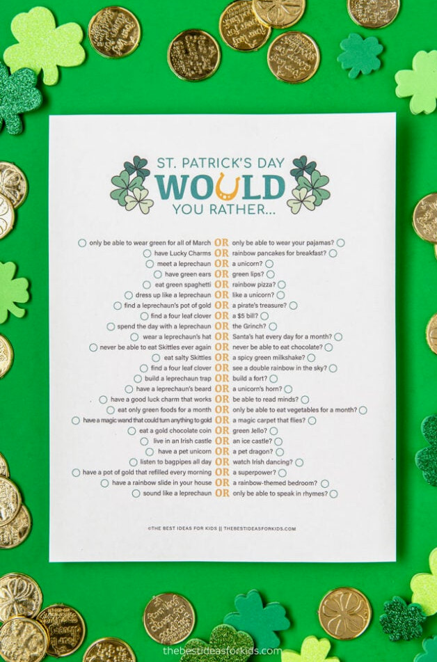 Printable Checklist St Patricks Would You Rather
