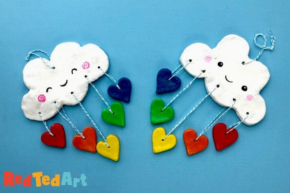 Finished Saltdough Rainbow Clouds - Salt Dough Rainbow Hearts