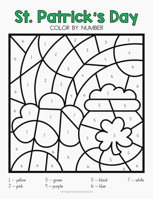 Free St Patrick's Day Pot of Gold Color by Number