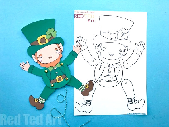 Leprechaun Paper Puppet for St Patrick's Day. Adorable Paper Leprechaun Printable. Love these fabulously easy articulated paper puppet how to #leprechaun #paperpuppet #puppet #catchaleprechaun #stpatricksday #printables