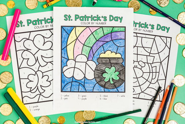 St Patrick's Day Rainbow Color by Number Page