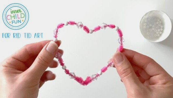Beaded Heart Ornaments for kids to make at Valentine's