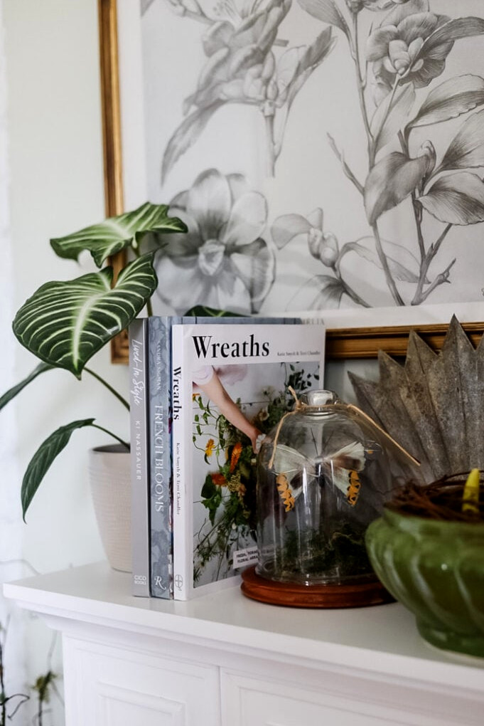 mantle decorated for spring
