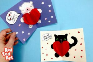 Easy Pop Up Bear Heart Card for Kids to make on Valentines, printable worksheets available!