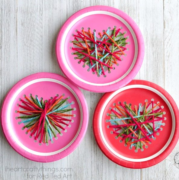Paper plate heart sewing craft