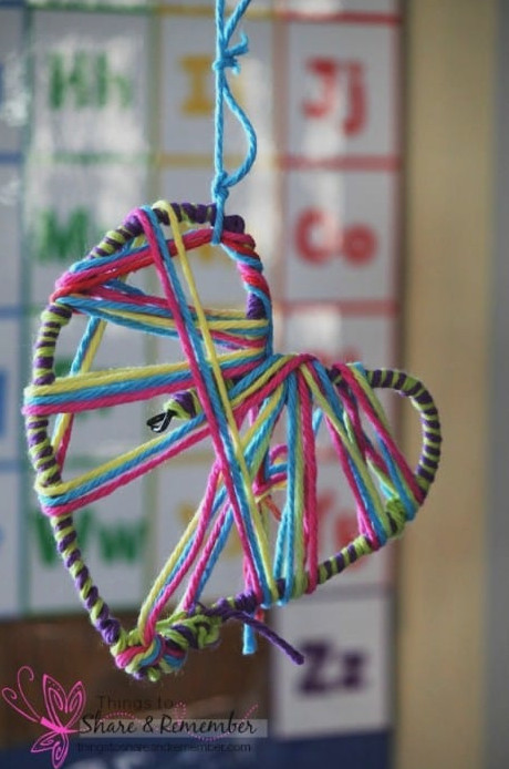 Yarn wrapped hearts for Valentine's Day