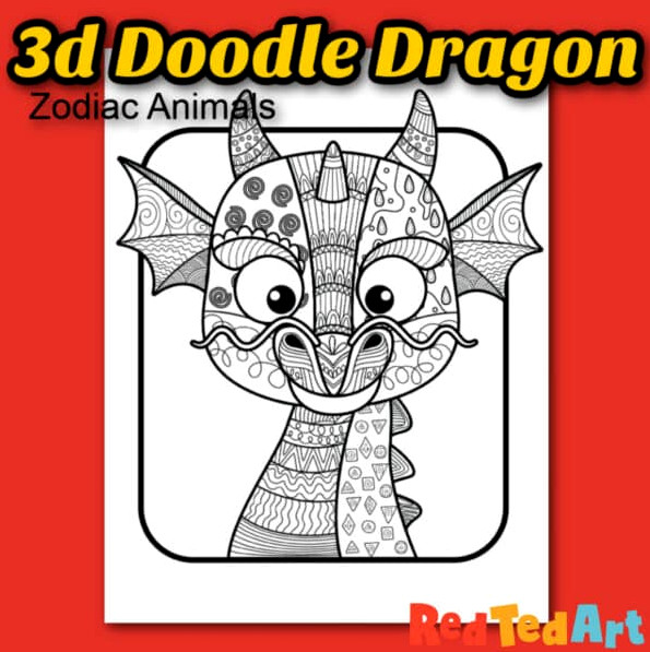 Chinese dragon artwork activity - three-dimensional doodle cut and paste project