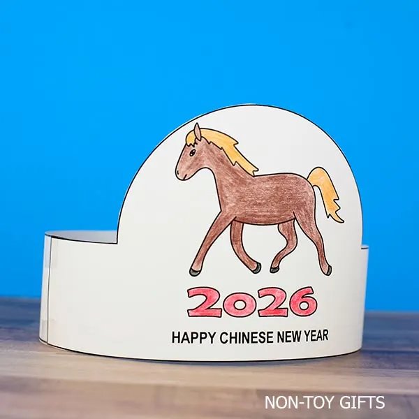 DIY Chinese New Year Horse paper hat craft printable for preschoolers