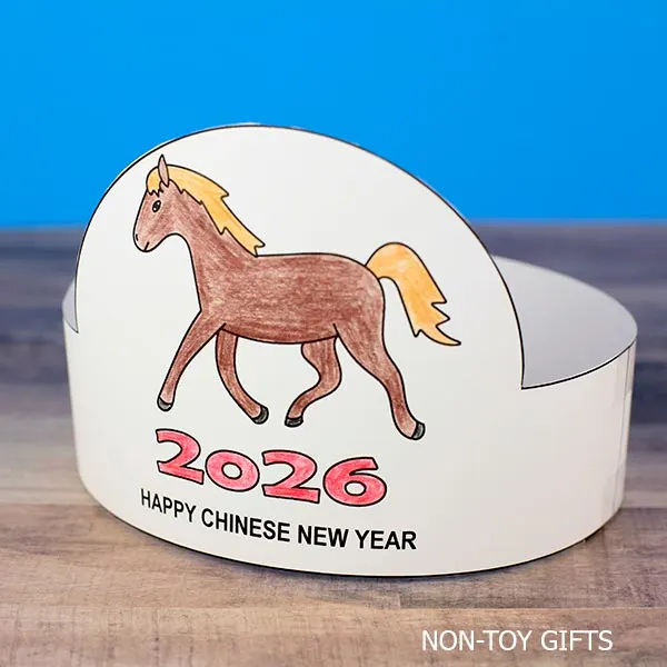 easy DIY Chinese New Year Horse paper hat craft printable for the classroom
