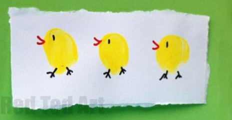 close up of a finger print chick card for preschoolers