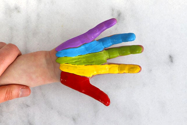 Hand painted in rainbow colors
