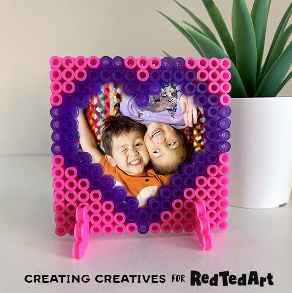 Finished perler bead hear frame for valentine's day