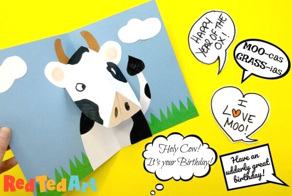 Easy Pop Up Cow Card with fun cow puns