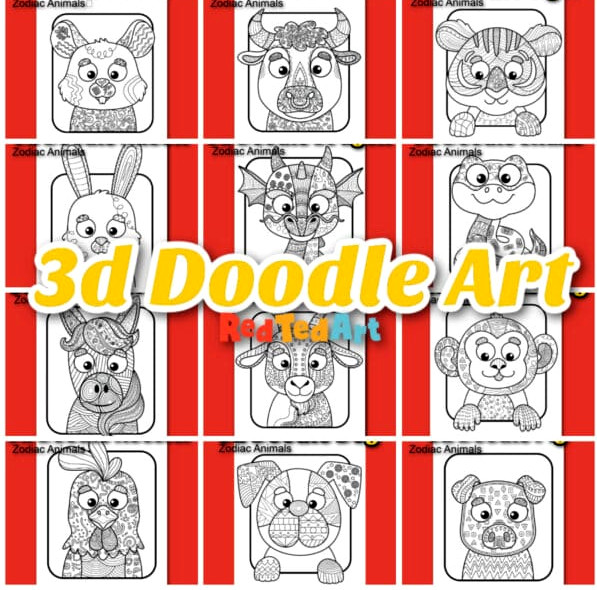 12 doodle animals