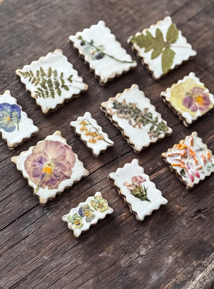 air dry pressed flower magnets on table