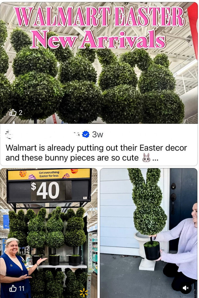 screenshot of walmart easter bunny topiary