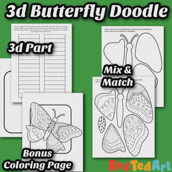 butterfly doodle art 3d coloring pages