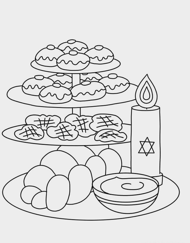 Hanukkah Foods Coloring Page