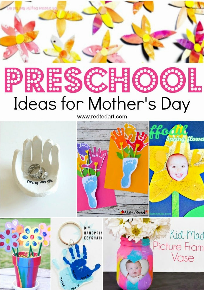 Colourful collage of Mother's Day Crafts for Preschoolers to make. Includes photo crafts and handprint crafts