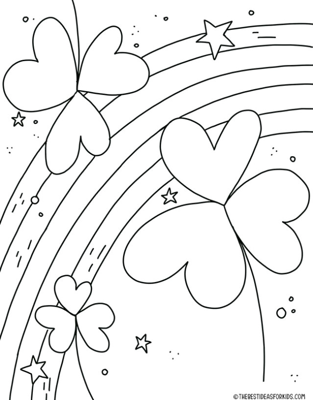 Shamrock and Rainbow Coloring Page