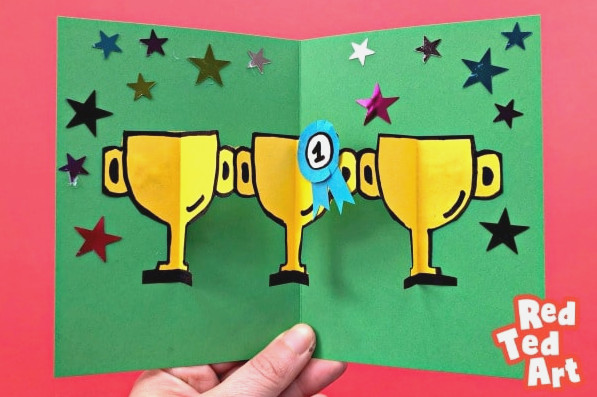 Finished pop up throphy card with rosette (easy)