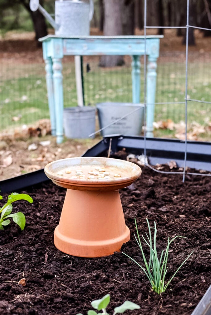 clay pot bird bath