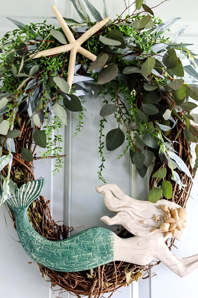 coastal mermaid wreath on a front door