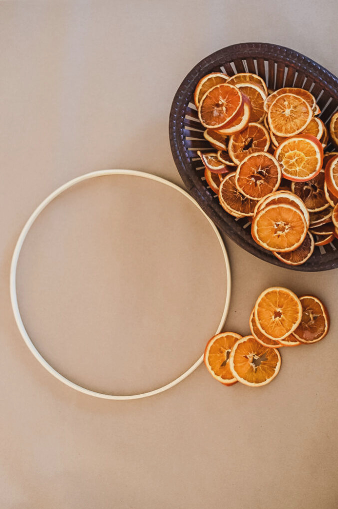 supplies to make a dried orange wreath