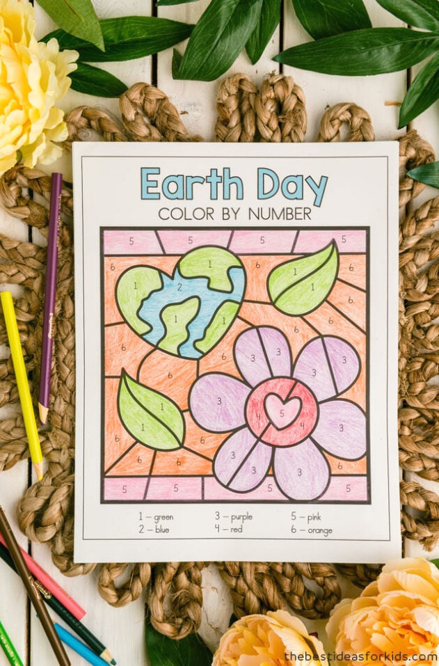 Earth Day Color by Number Printables for Children