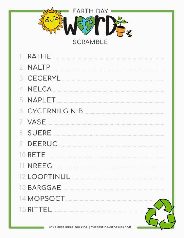 earth day word scramble page