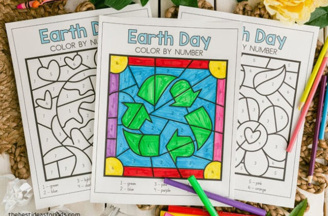 free earth day color by number