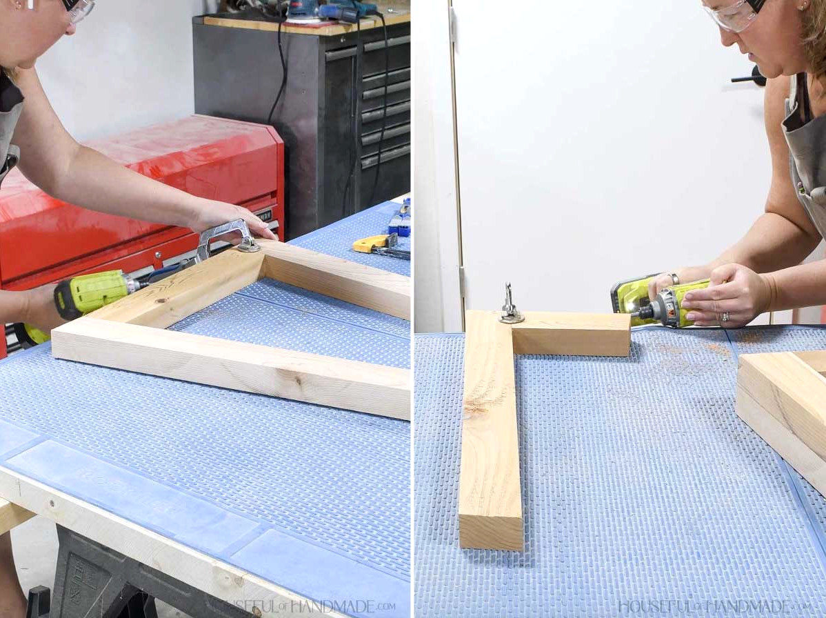 Securing the bottom sections to the legs.