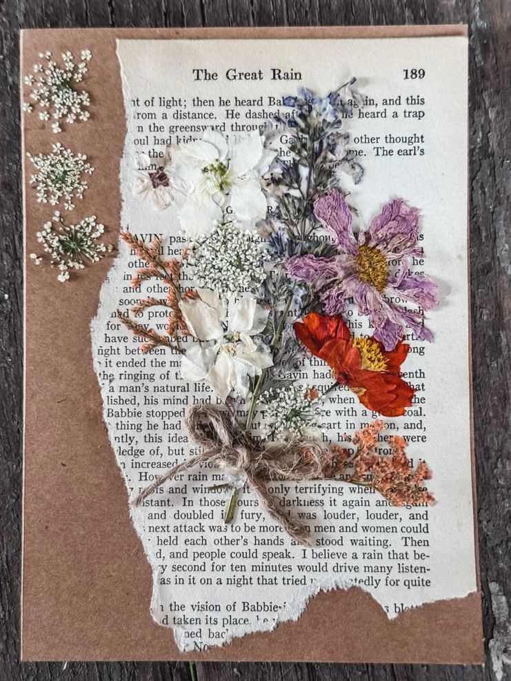 a notecard made with a bookpage