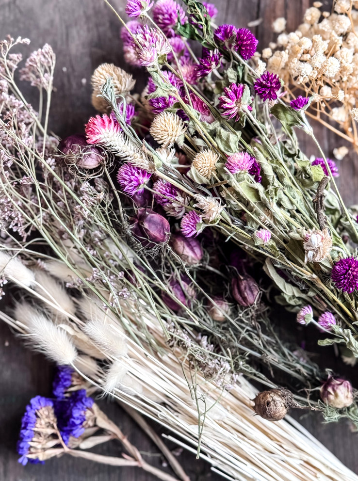 bunches of dried flowers
