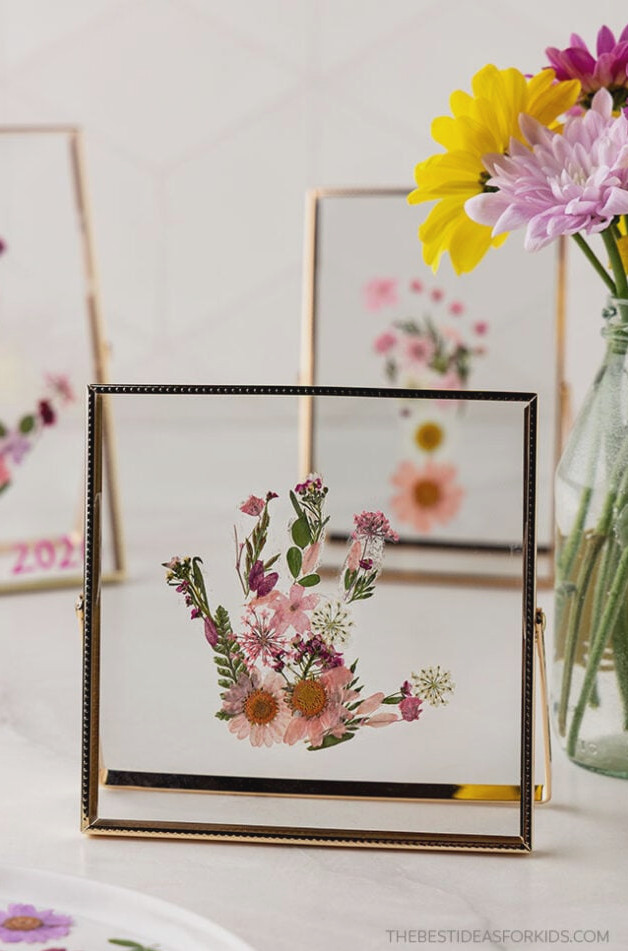DIY Pressed Flower Handprint Keepsake