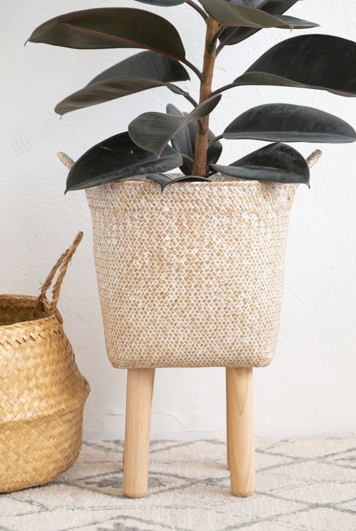 homemade basket plant stand