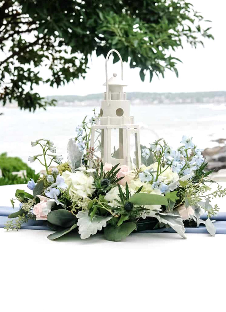 wedding table centerpiece featuring a lantern