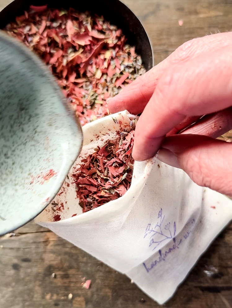 making a closet sachet with cedar and lavender