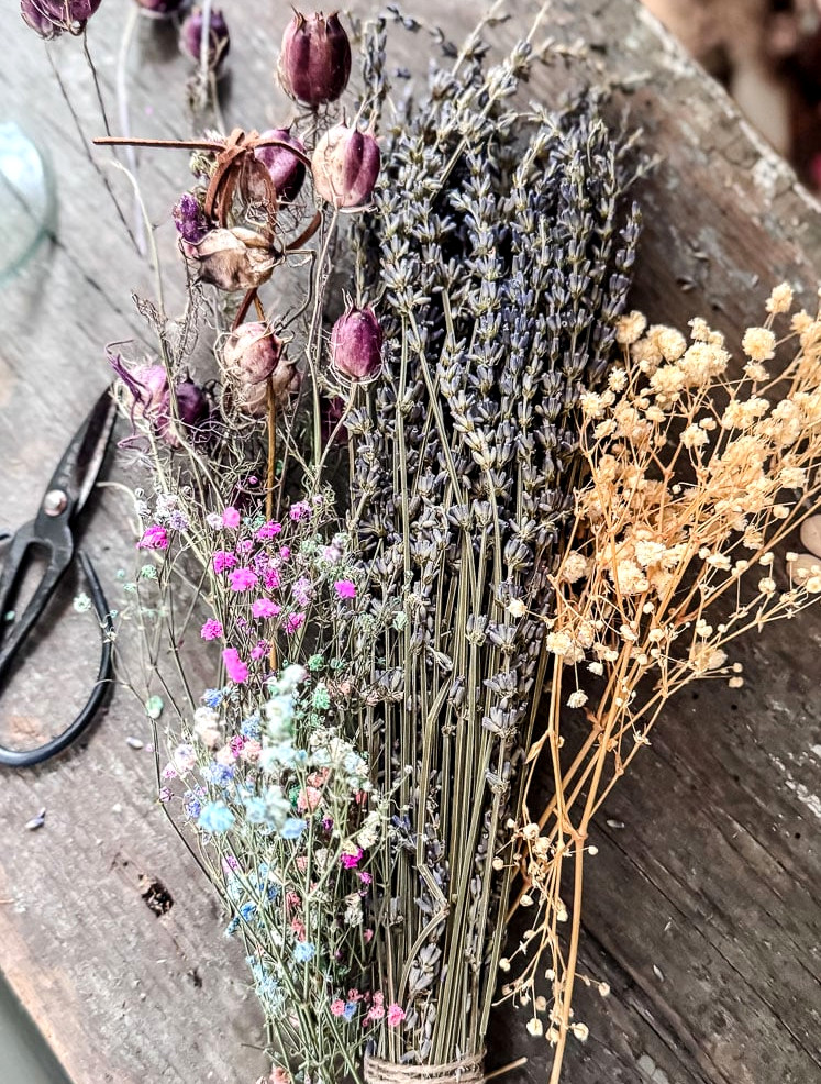 dried flowers on a wood table