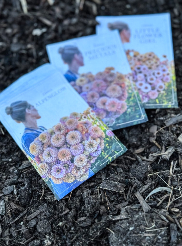 packets of Floret zinnia seeds