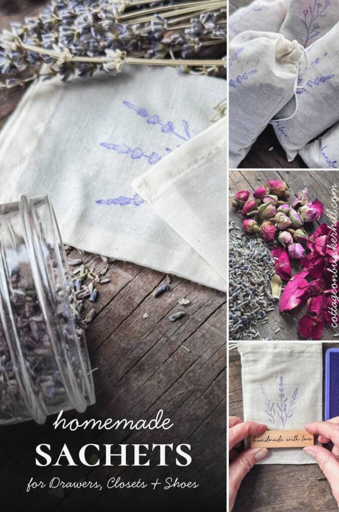 a collage of photos of homemade sachets