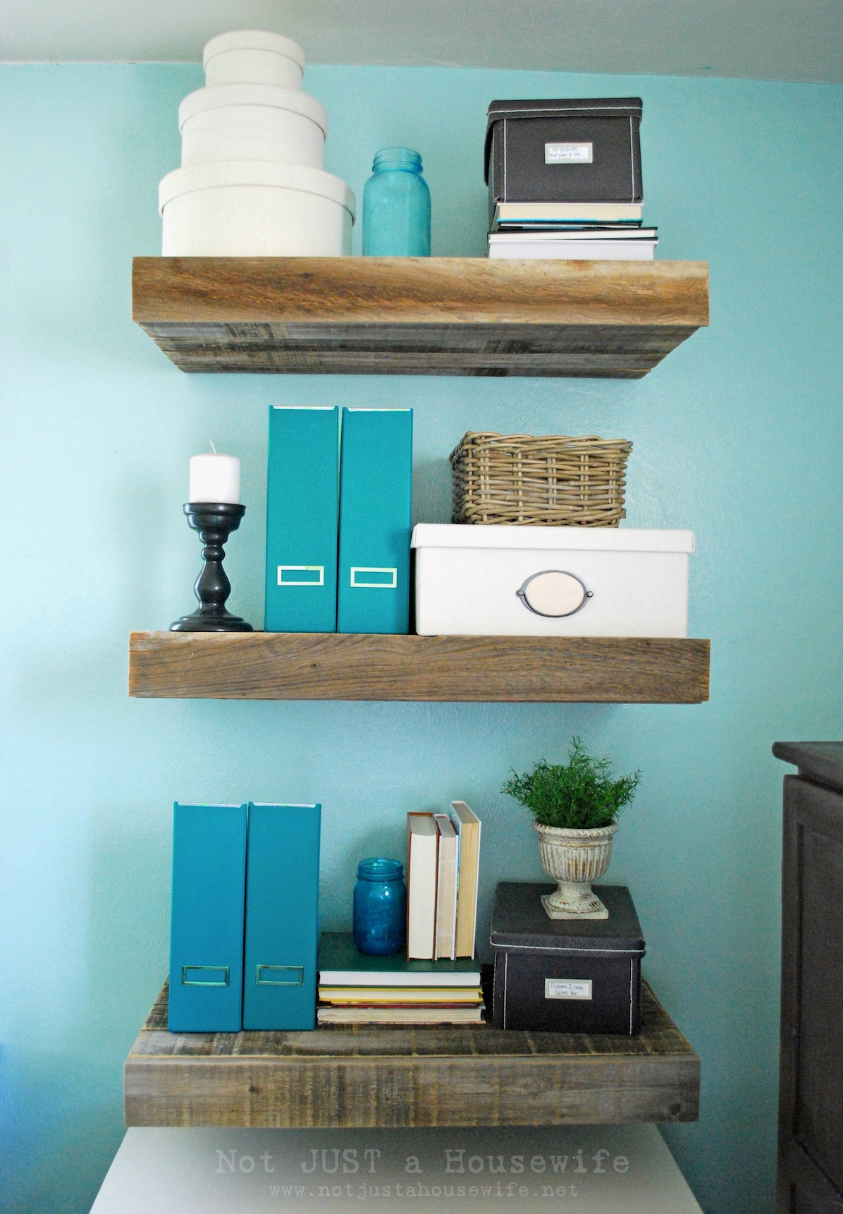 floating shelves made from reclaimed wood